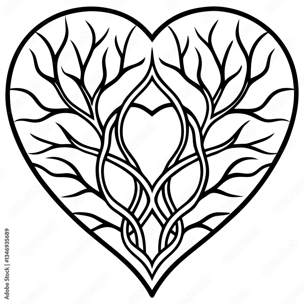 Branching Love Minimalist Heart Line Art Branching Love Minimalist Heart Line Art