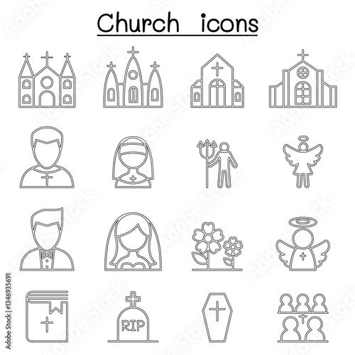 Church icon set in thin line style