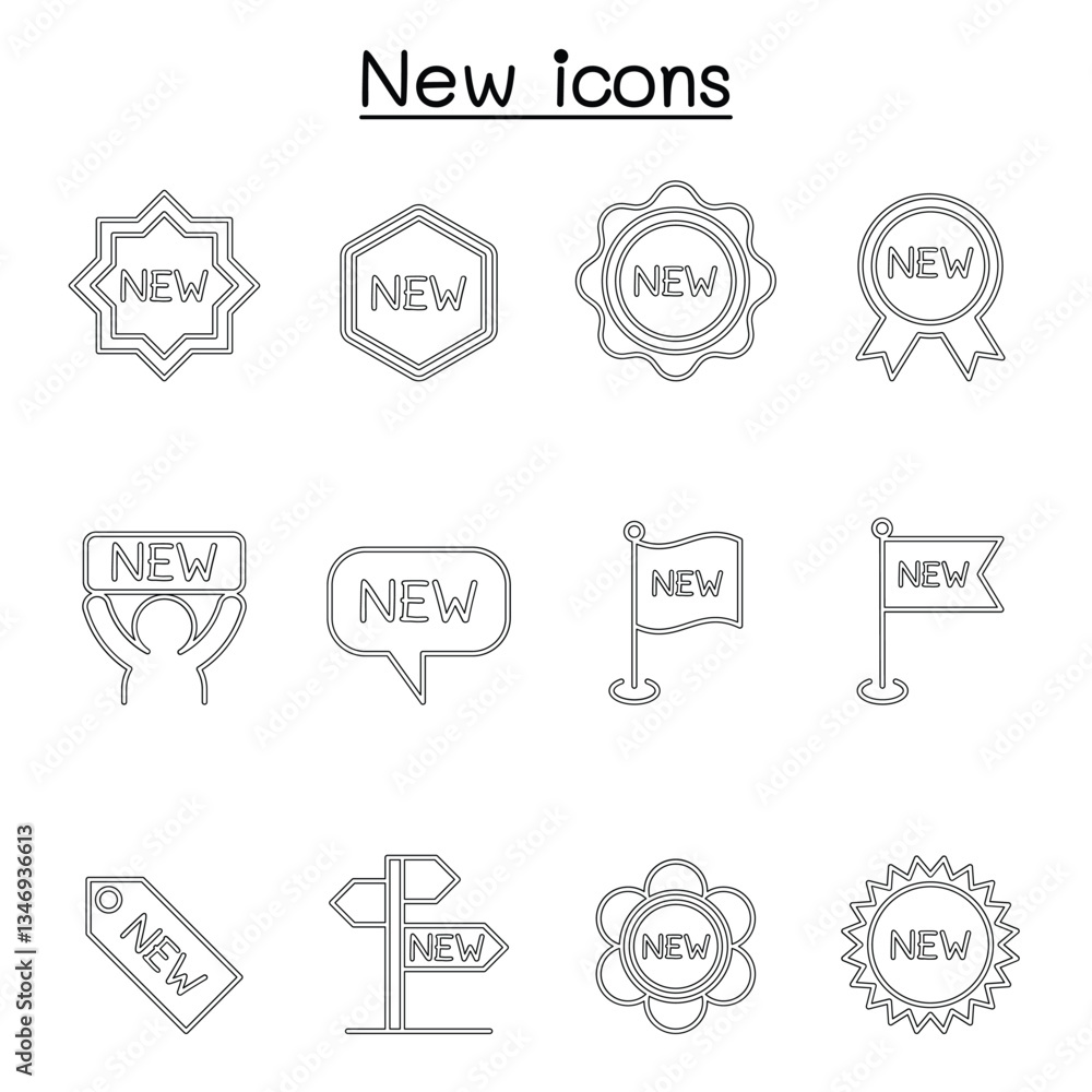 Labels New Icon in thin line style Labels New Icon in thin line style