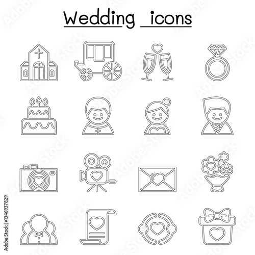 Wedding icon set in thin line style