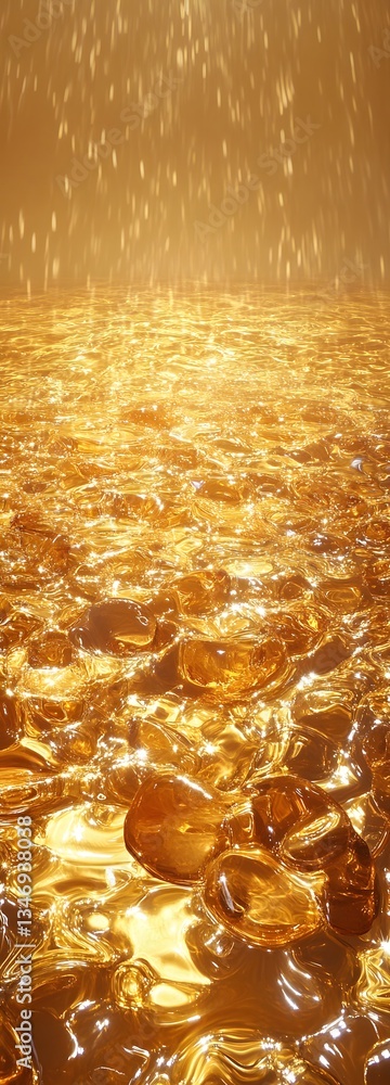 A podium surrounded by cascading golden liquid, reflecting endless light.