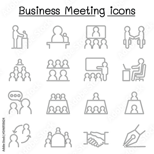 Business meeting & Conference icon set in thin line style