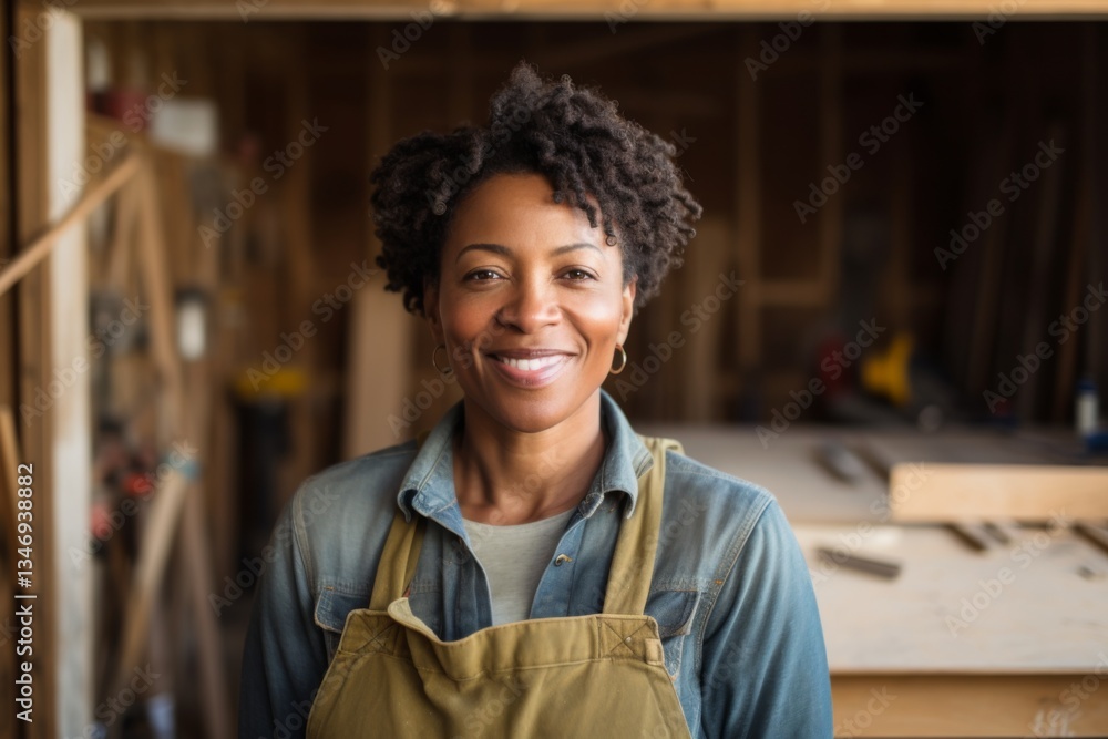 Portrait of a middle aged African American female carpenter Portrait of a middle aged African American female carpenter