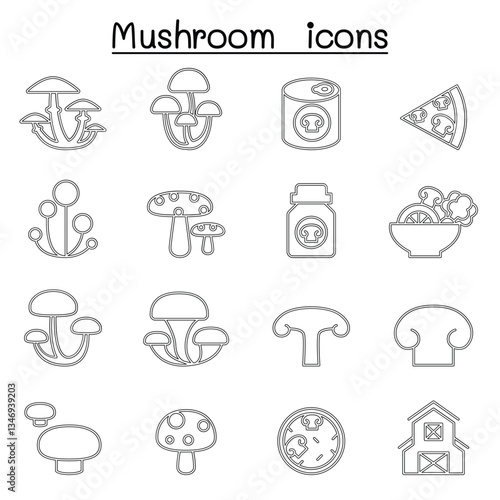 Mushroom icon set in thin line style