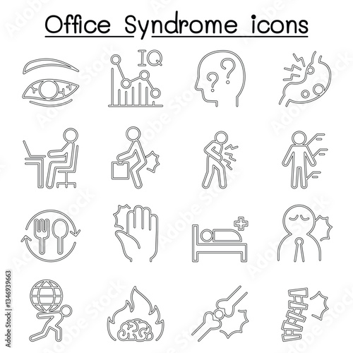 Office syndrome icon set in thin line style