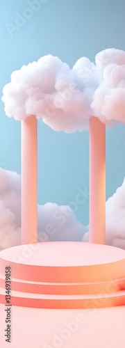 Obraz na płótnie A podium floating in soft pastel-colored clouds, radiating a dreamy atmosphere. w salonie