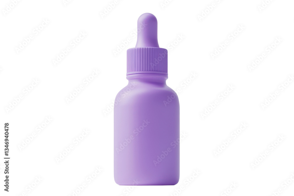 Purple dropper bottle with a minimalist skincare serum design on a transparent background Purple dropper bottle with a minimalist skincare serum design on a transparent background
