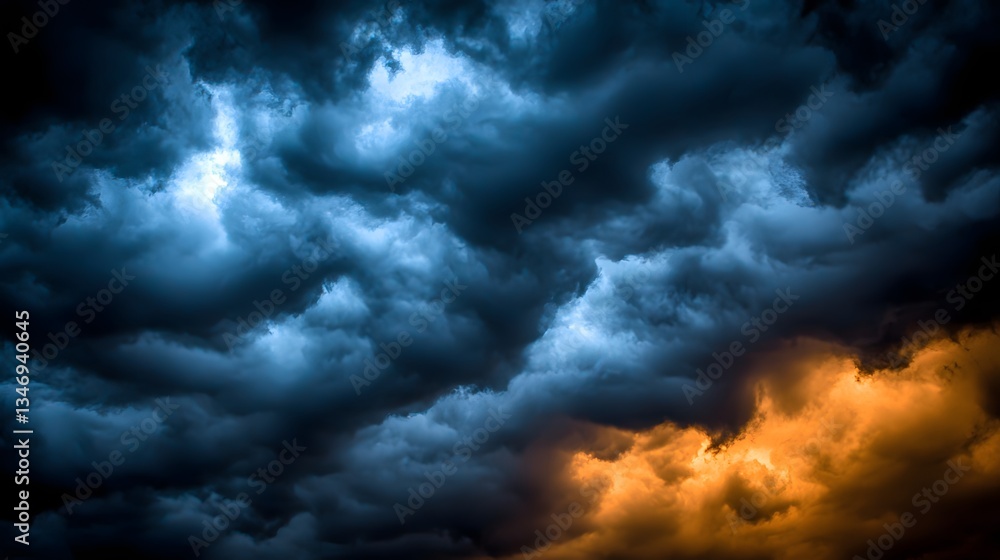 Dramatic Sky with Dark Storm Clouds and an Orange Glow at Dusk Creating a Tense Atmosphere Dramatic Sky with Dark Storm Clouds and an Orange Glow at Dusk Creating a Tense Atmosphere