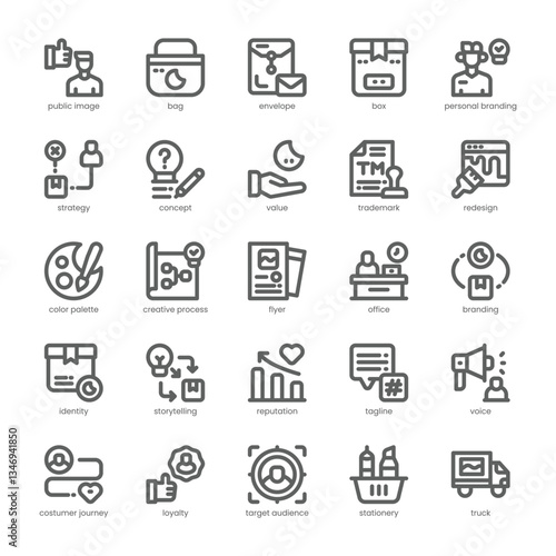 Brand Identity Icon pack for your website, mobile, presentation, and logo design. Brand Identity Icon outline design. Vector graphics illustration and editable stroke.