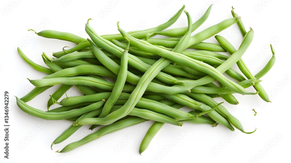Fresh Green Beans Piled Together on a White Background for Healthy Culinary Use Fresh Green Beans Piled Together on a White Background for Healthy Culinary Use