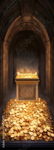 Obraz na płótnie A podium placed inside a hidden treasure vault, glowing with gold and jewels. w salonie