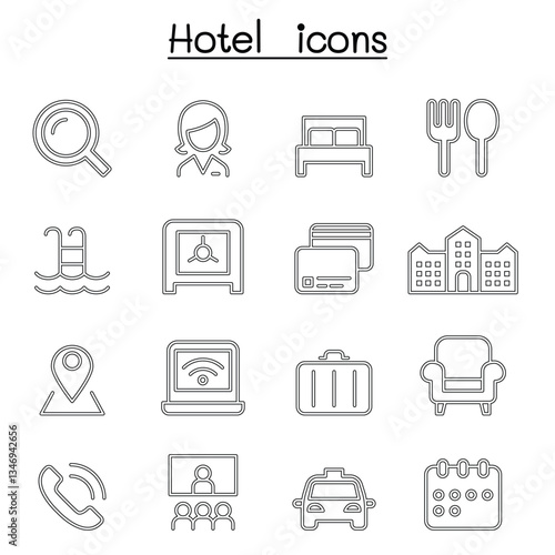 Hotel icon set in thin line style