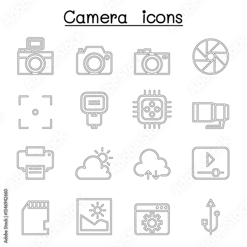 Photography icon set in thin line style