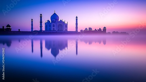 Serene Sunrise Reflections at Majestic Landmark with Colorful Sky