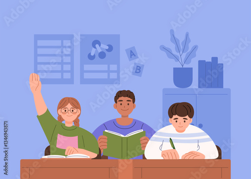 Students learning and participating in classroom