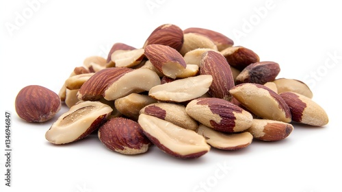 Assorted Raw Nuts Piled Together on a White Background Highlighting Natural Food Texture