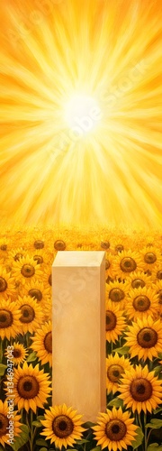 Obraz na płótnie A podium standing in a field of sunflowers, glowing in golden sunlight. w salonie