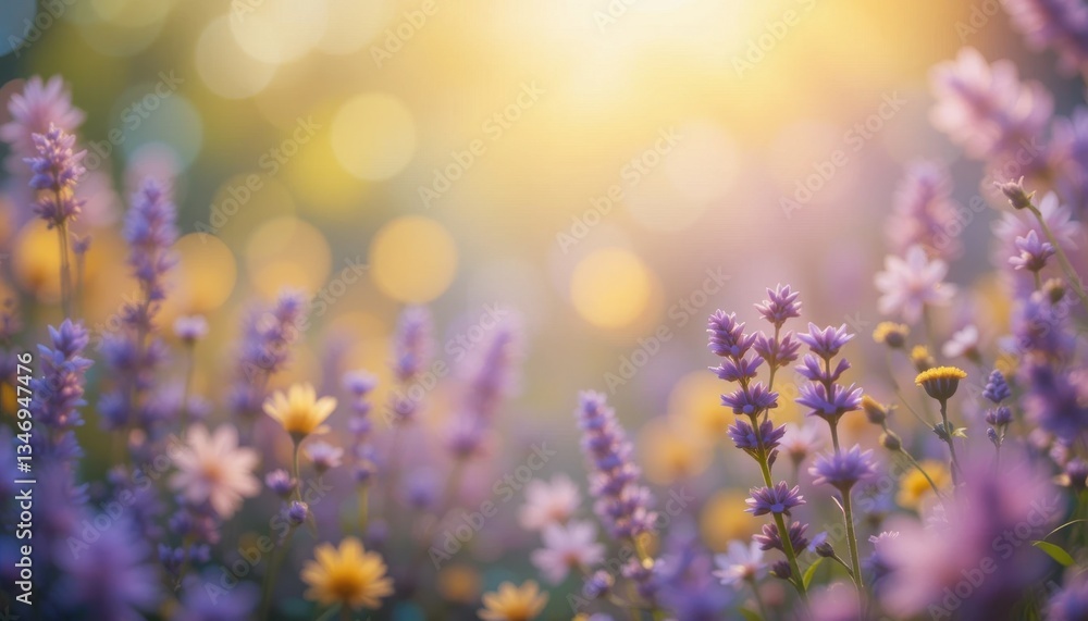 Naklejka premium Vibrant Spring Festival: Colorful Bokeh Flowers Celebrating New Life in Nature's Landscape