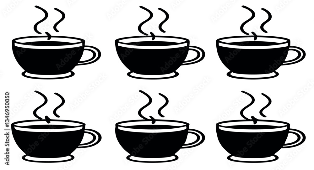 Coffee cup icons set with steaming hot beverages in a simple vector illustration. Coffee cup icons set with steaming hot beverages in a simple vector illustration.