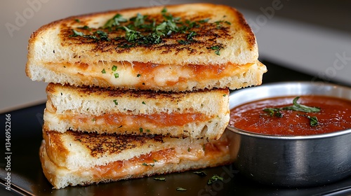 Stack of Tomato Grilled Sandwiches with Dipping Sauce Food Photography