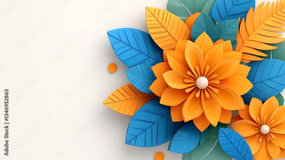 Obraz premium Colorful Paper Flowers on White Background for Greeting Cards