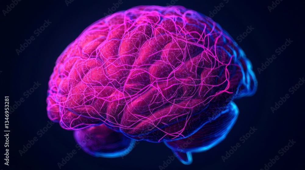 Digital mind concept illustrated with a vibrant 3D-rendered brain surrounded by neural pathways representing the potential of artificial intelligence systems , Minimalism Clean and clear background Digital mind concept illustrated with a vibrant 3D-rendered brain surrounded by neural pathways representing the potential of artificial intelligence systems , Minimalism Clean and clear background