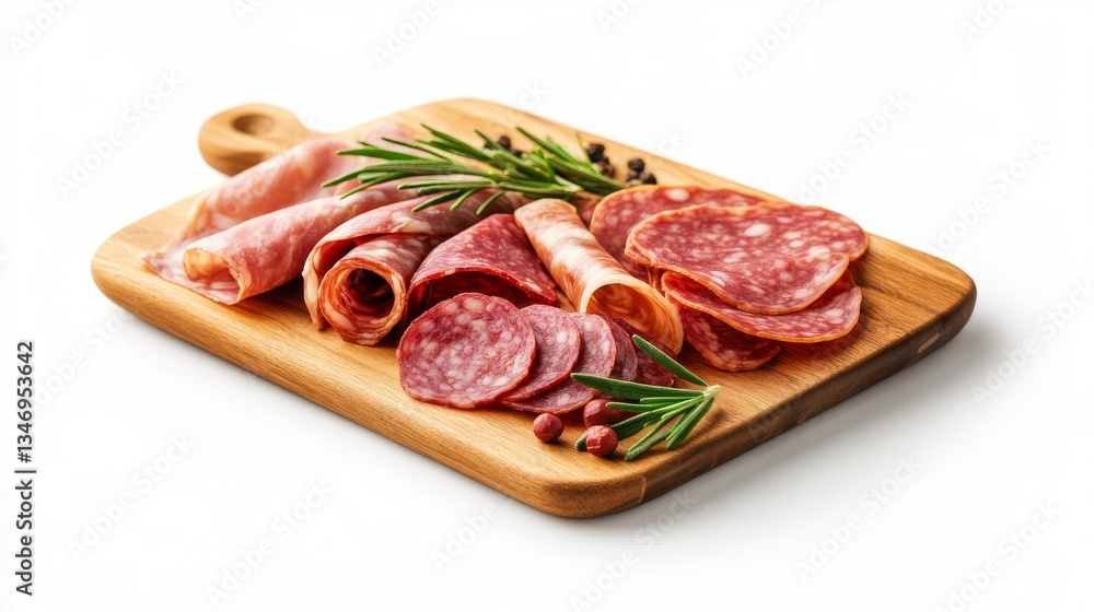 Assorted cured meats on a wooden cutting board Assorted cured meats on a wooden cutting board