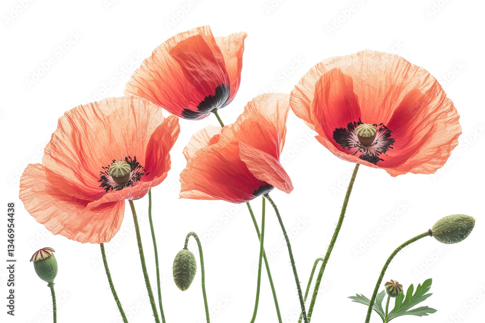 Naklejka premium poppy flowers isolated on white
