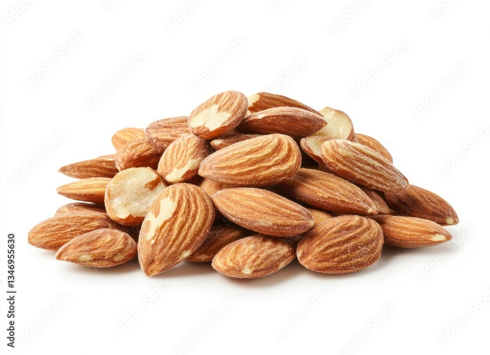 Pile of Almonds on White Background - Healthy Snack and Ingredient Pile of Almonds on White Background - Healthy Snack and Ingredient