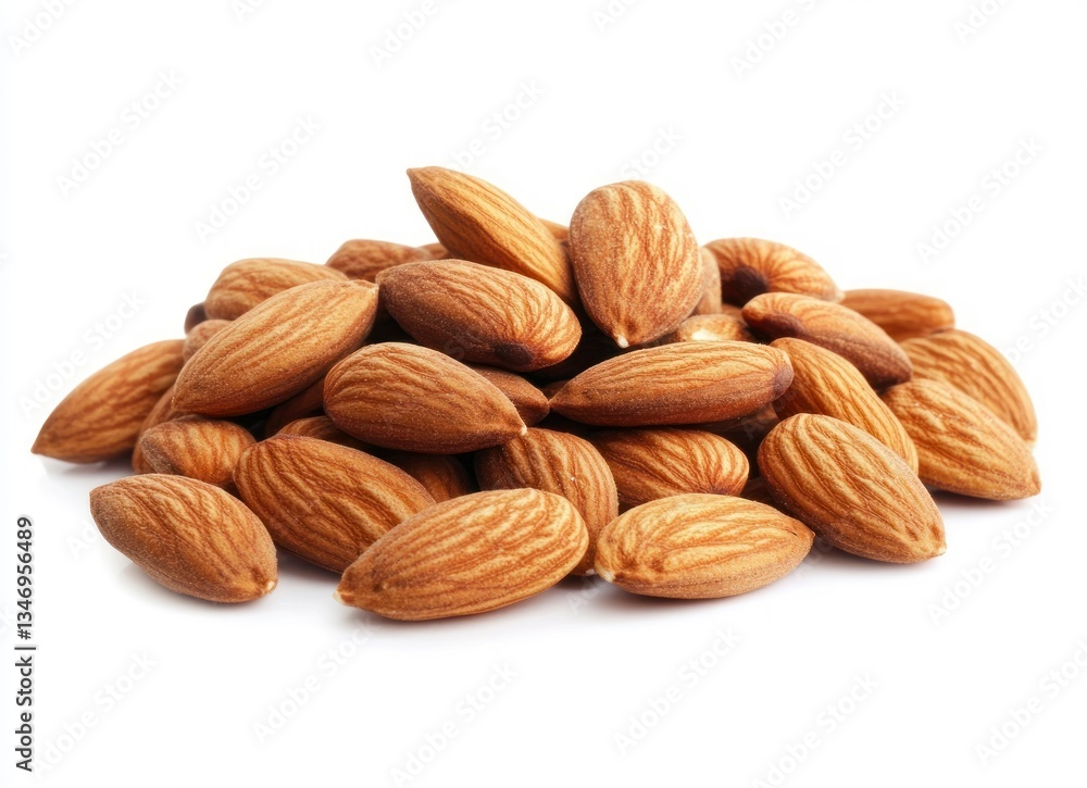 Pile of Almonds Close Up Isolated on White Background for Food Concepts Pile of Almonds Close Up Isolated on White Background for Food Concepts