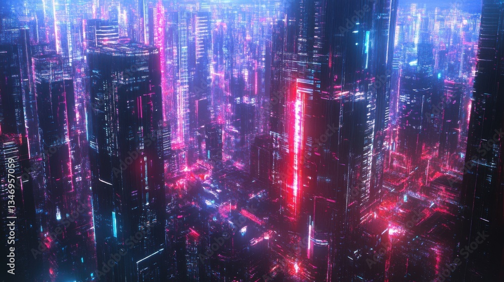 A futuristic cityscape emerges with glowing neon lights and digital grids A futuristic cityscape emerges with glowing neon lights and digital grids