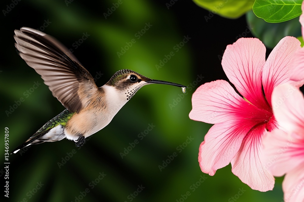 Fototapeta premium Hummingbird feeding on a hibiscus flower