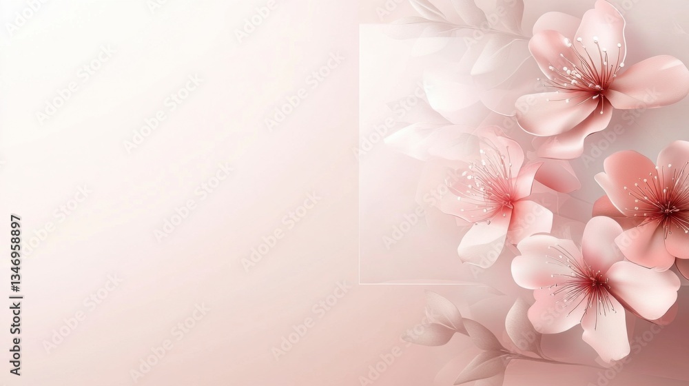 Obraz premium Elegant wedding invitation mockup featuring delicate floral designs and transparent layers against a soft pastel backdrop.