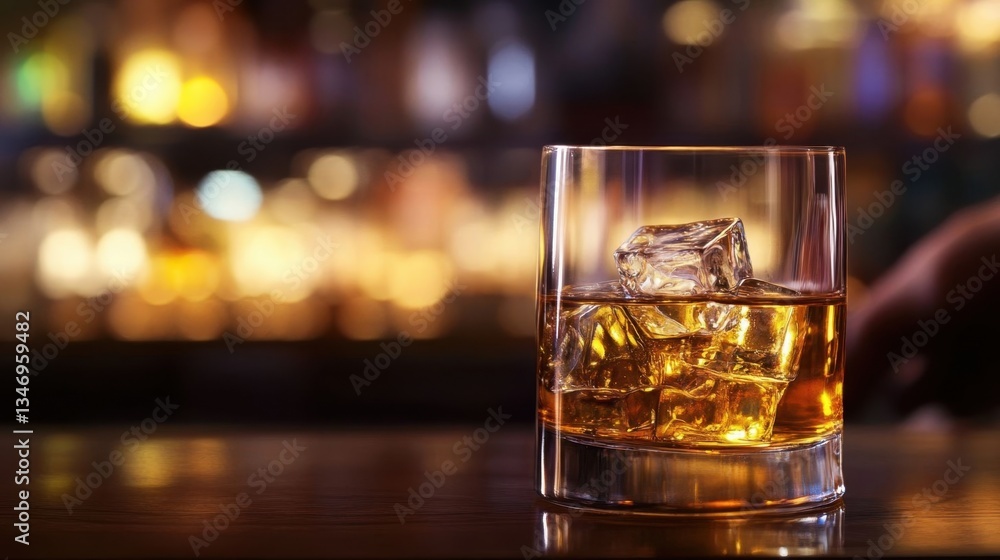 A glass of whiskey with ice. A glass of whiskey with ice.