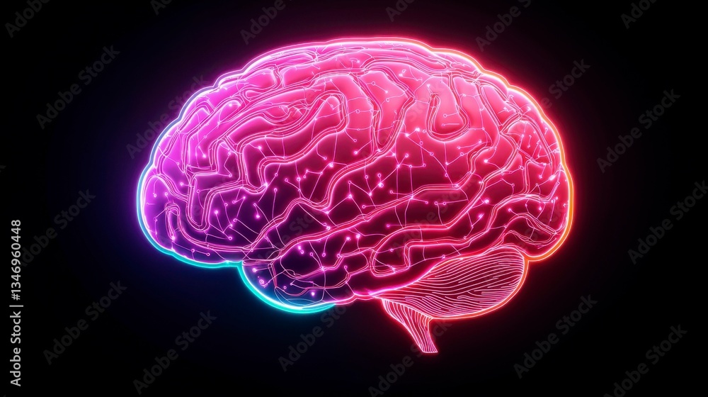 Futuristic AI concept in a 3D render with a glowing digital brain, interconnected circuits, and vibrant data clusters symbolizing artificial intelligence advancements , Minimalism Clean and clear