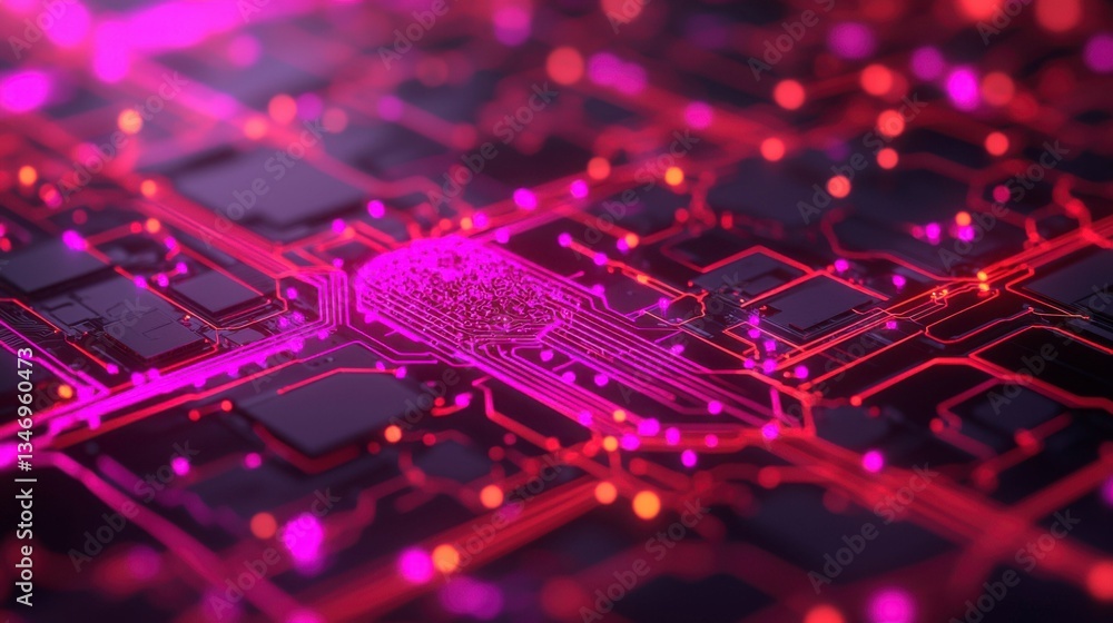 Fototapeta premium Futuristic AI concept in a 3D render with a glowing digital brain, interconnected circuits, and vibrant data clusters symbolizing artificial intelligence advancements , Minimalism Clean and clear