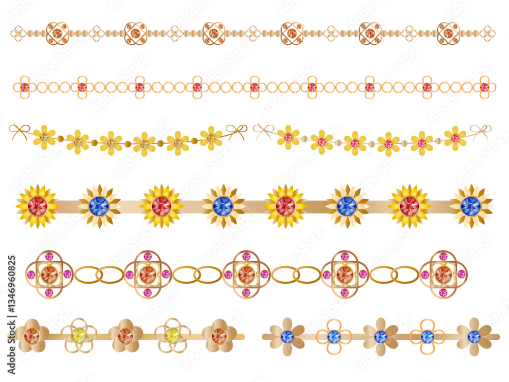 Obraz premium ジュエルライン■花のモチーフのラインセット・ゴールド