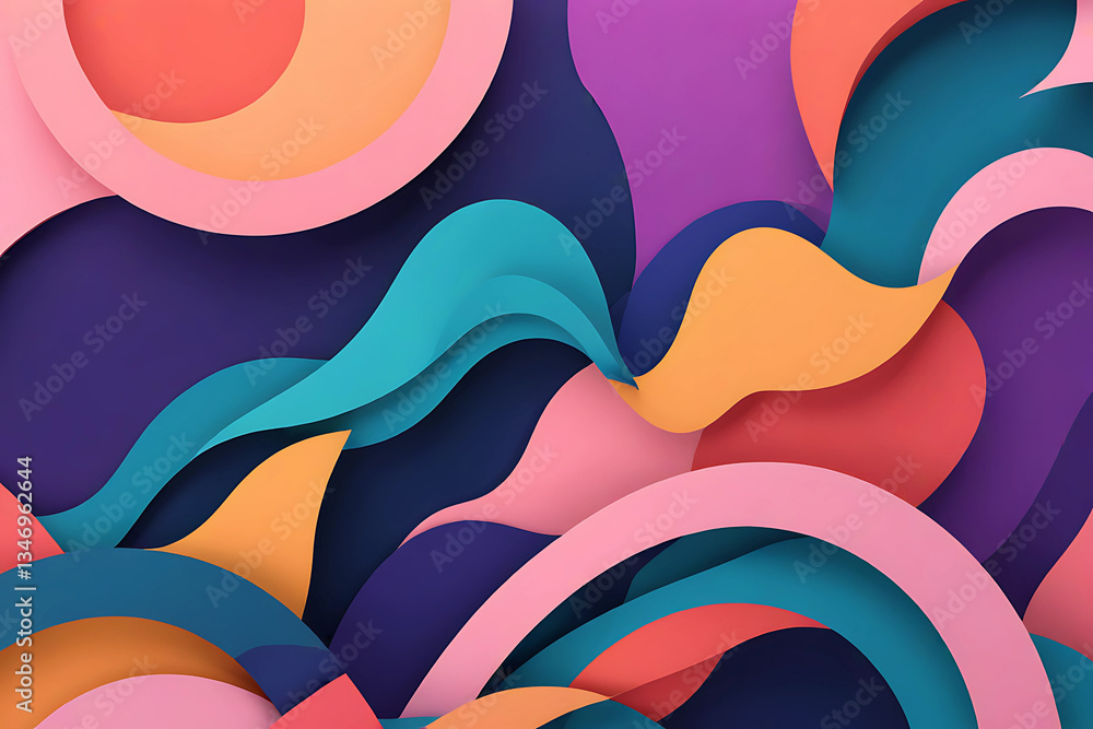 Obraz premium Abstract 3D Paper Cut Composition - Vibrant Wavy Shapes with Layered Texture and Rich Color Palette