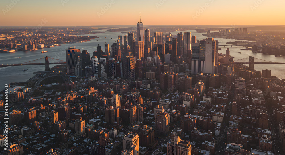 Obraz premium Aerial Cityscape Sunrise Skyscraper View