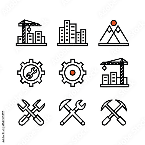 Vector icons depicting construction, engineering and maintenance