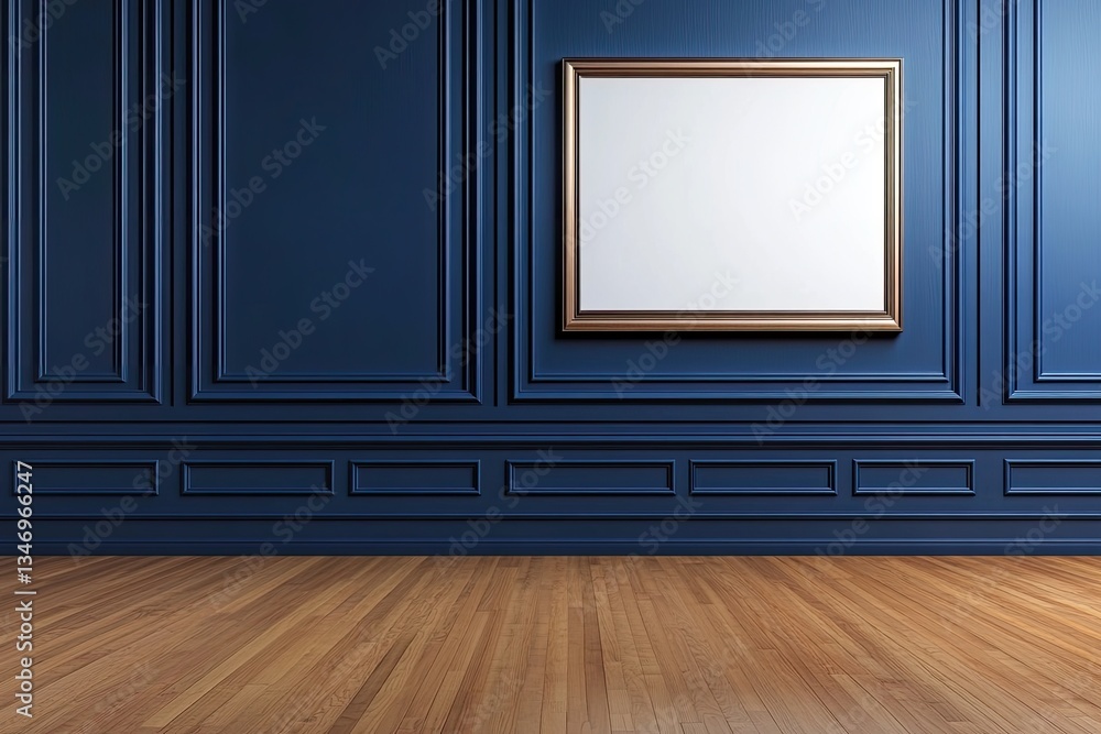 Empty Room with Dark Blue Paneling and Picture Frame Empty Room with Dark Blue Paneling and Picture Frame
