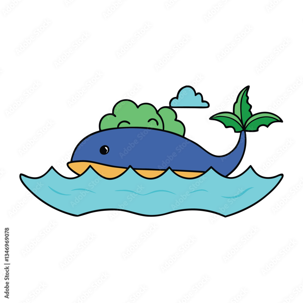 A whimsical island perched on a giant whale’s back, with lush trees and sparkling waters, creating a serene, magical landscape on the ocean’s vast expanse. A whimsical island perched on a giant whale’s back, with lush trees and sparkling waters, creating a serene, magical landscape on the ocean’s vast expanse.