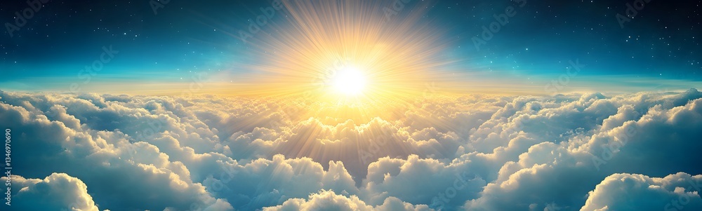 A podium made of soft clouds, floating above the earth with a view of the horizon.