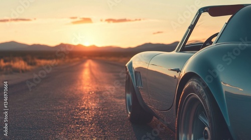 Classic sports car at sunset.
