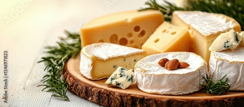 Assortment of Gourmet Cheeses on Wooden Board