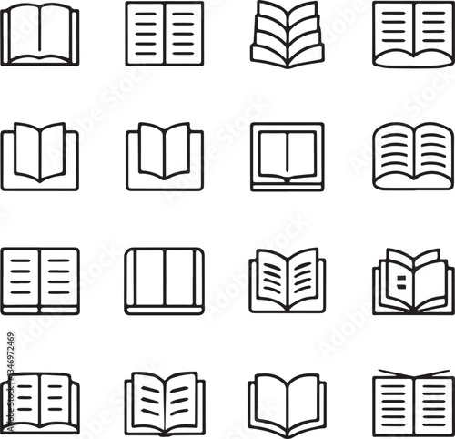 Open Book Line Icons Set – Reading, Study, Knowledge, Library Vector Editable Stroke