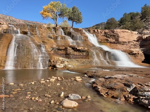 long exposure of waterfall in southern Utah, Toquerville Falls
