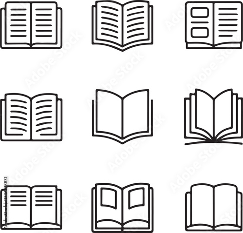 Open Book Line Icons Set – Reading, Study, Knowledge, Library Vector Editable Stroke