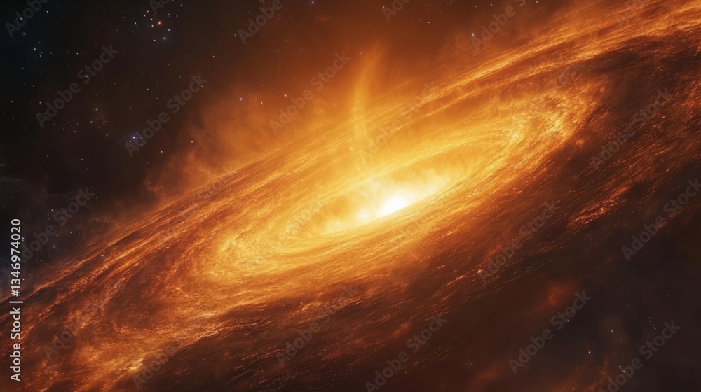 Fototapeta premium A black hole in the distance, with glowing gas and cosmic energy swirling around it