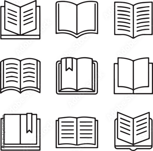 Open Book Line Icons Set – Reading, Study, Knowledge, Library Vector Editable Stroke